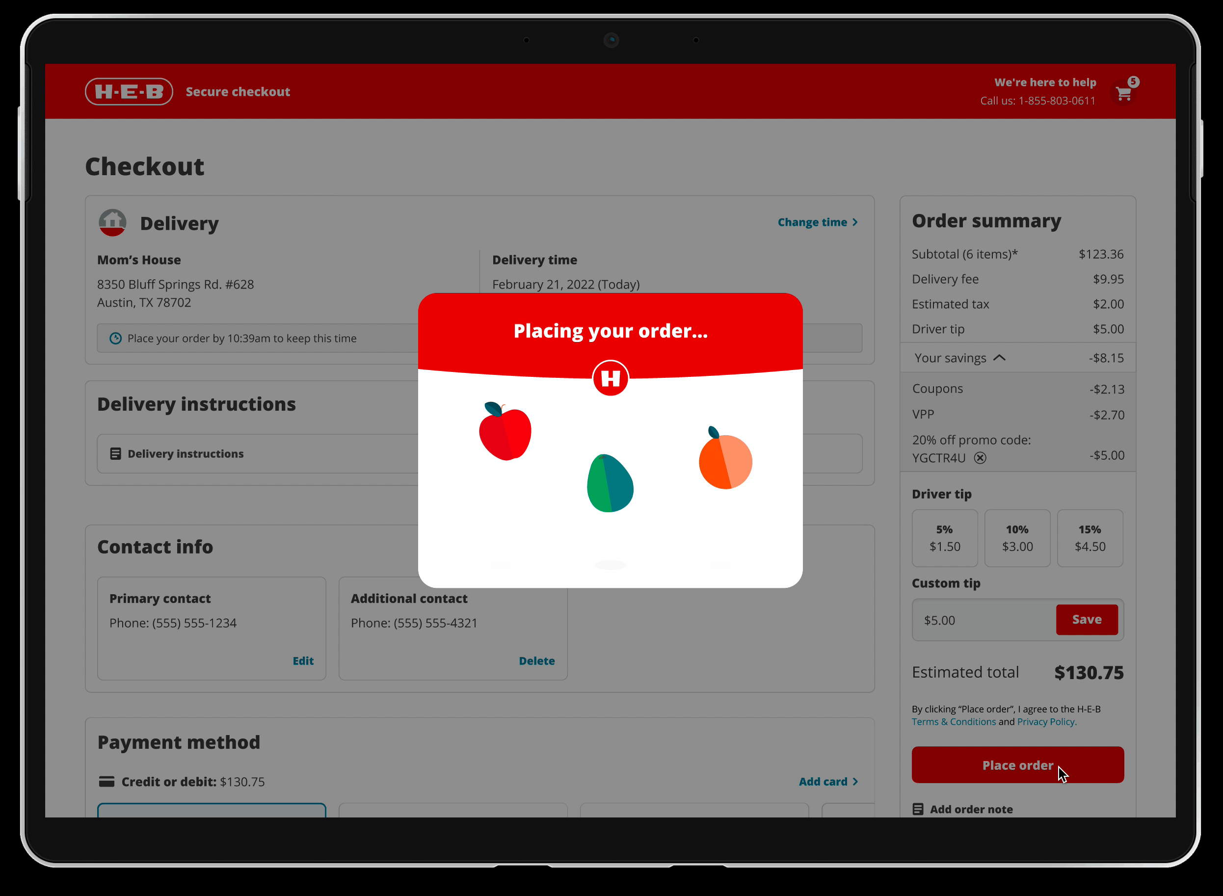 Placing your order loading state with bouncing fruits